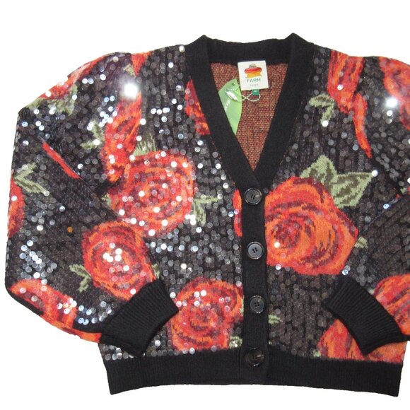 NWT Farm Rio Latin Roses Floral Sequin Knit Cardigan M $298 - Picture 3 of 9